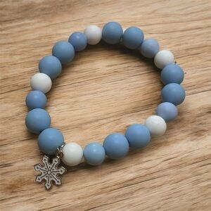 Blue and White Beaded Bracelet with Snowflake Charm